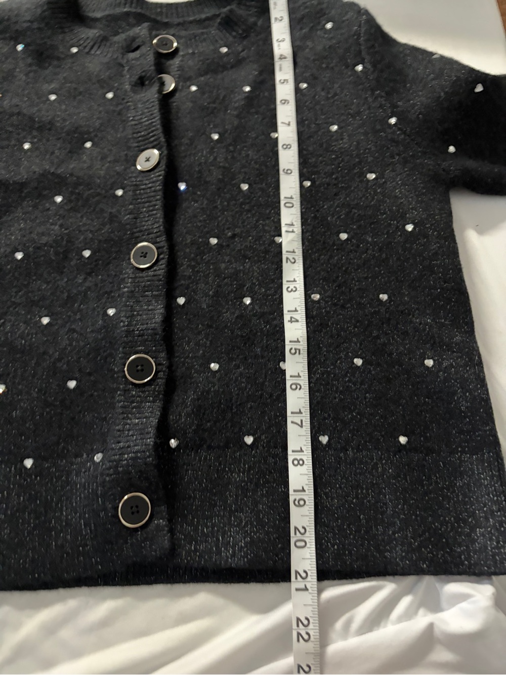 Black button up fall/winter Cardigan with sparkly Heart Rhinestone detail - Picture 8 of 8